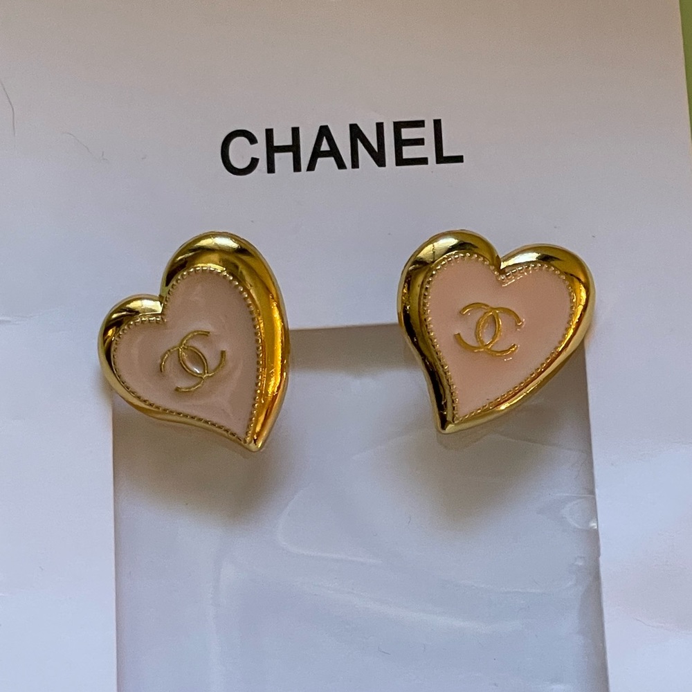 Authentic Set of Two Chanel Pink Heart Buttons - Stamped